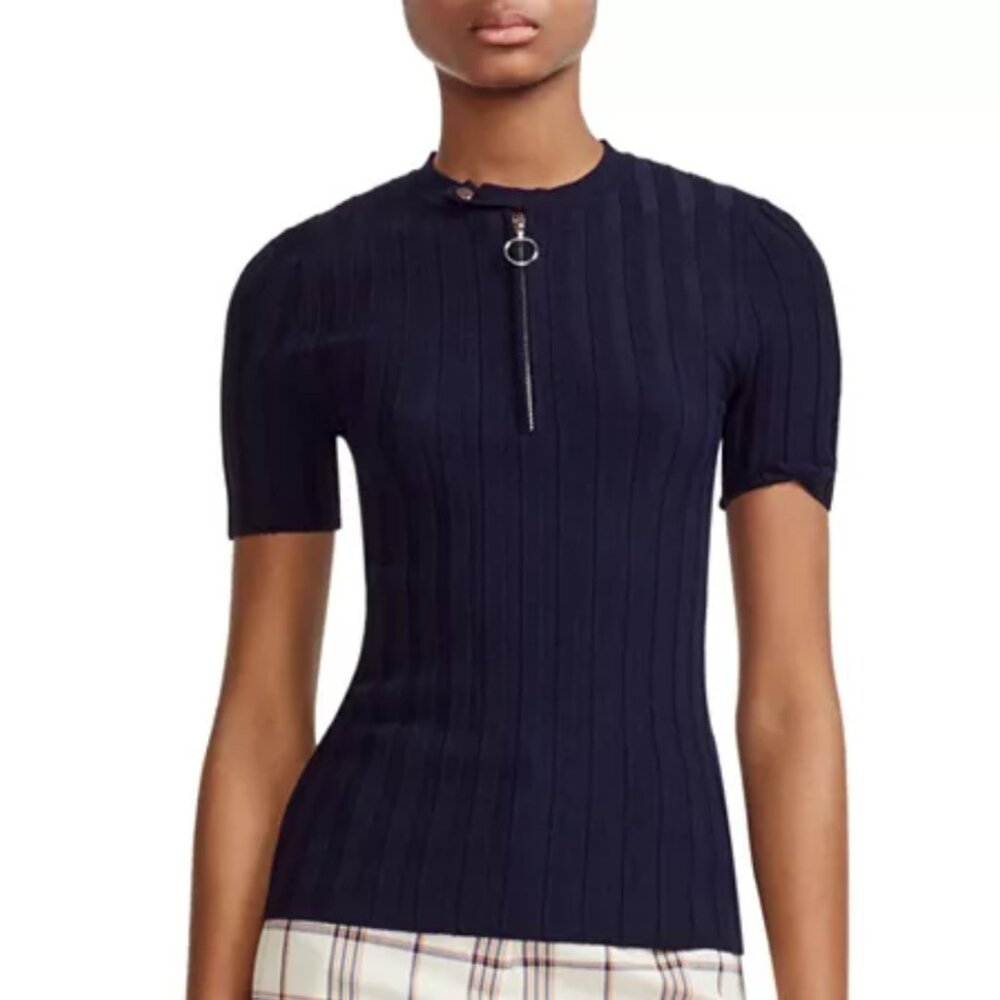 MAJE Morino Short Sleeve Sweater in Navy Size M